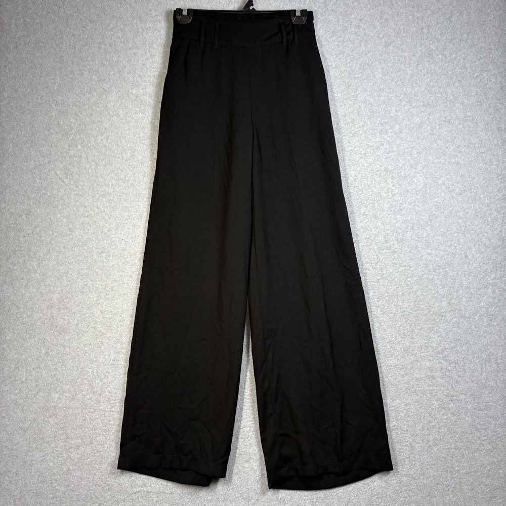 A New Day Womens Wide Leg Pants XS Black High Waist Elastic Flowy Trousers